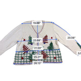 Studio Joy Womens White Holiday Cardigan Embellished Trees Design Sz 3X