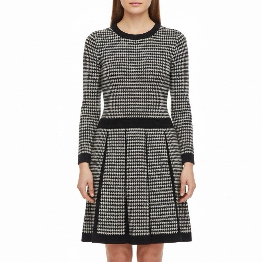 Lauren Ralph Lauren Womens Black & White Houndstooth Pleated Dress Sz M
