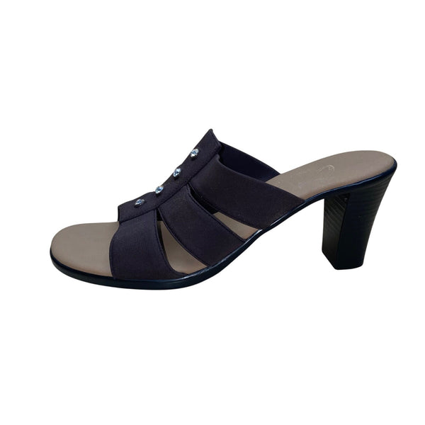 Onex Women’s Brown & Black With Rhinestones Heeled Slide Sandals Size 7