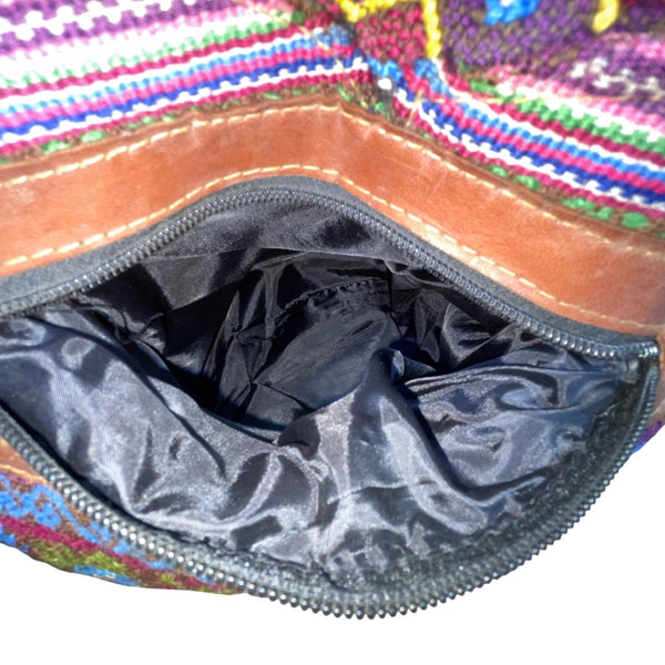 Women’s Colorful Handwoven Shoulder Bag With Adjustable Leather Strap & Zipper