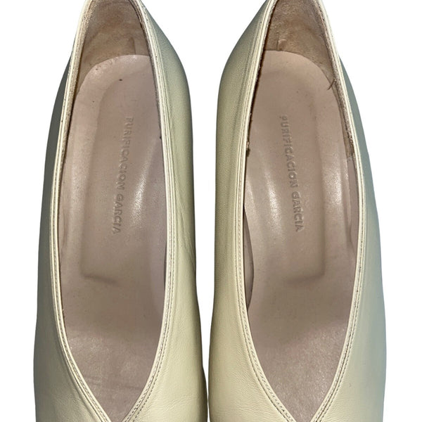 Purificación García  Women’s New Beige Spanish Leather Pointed Toe Pumps Sz 40