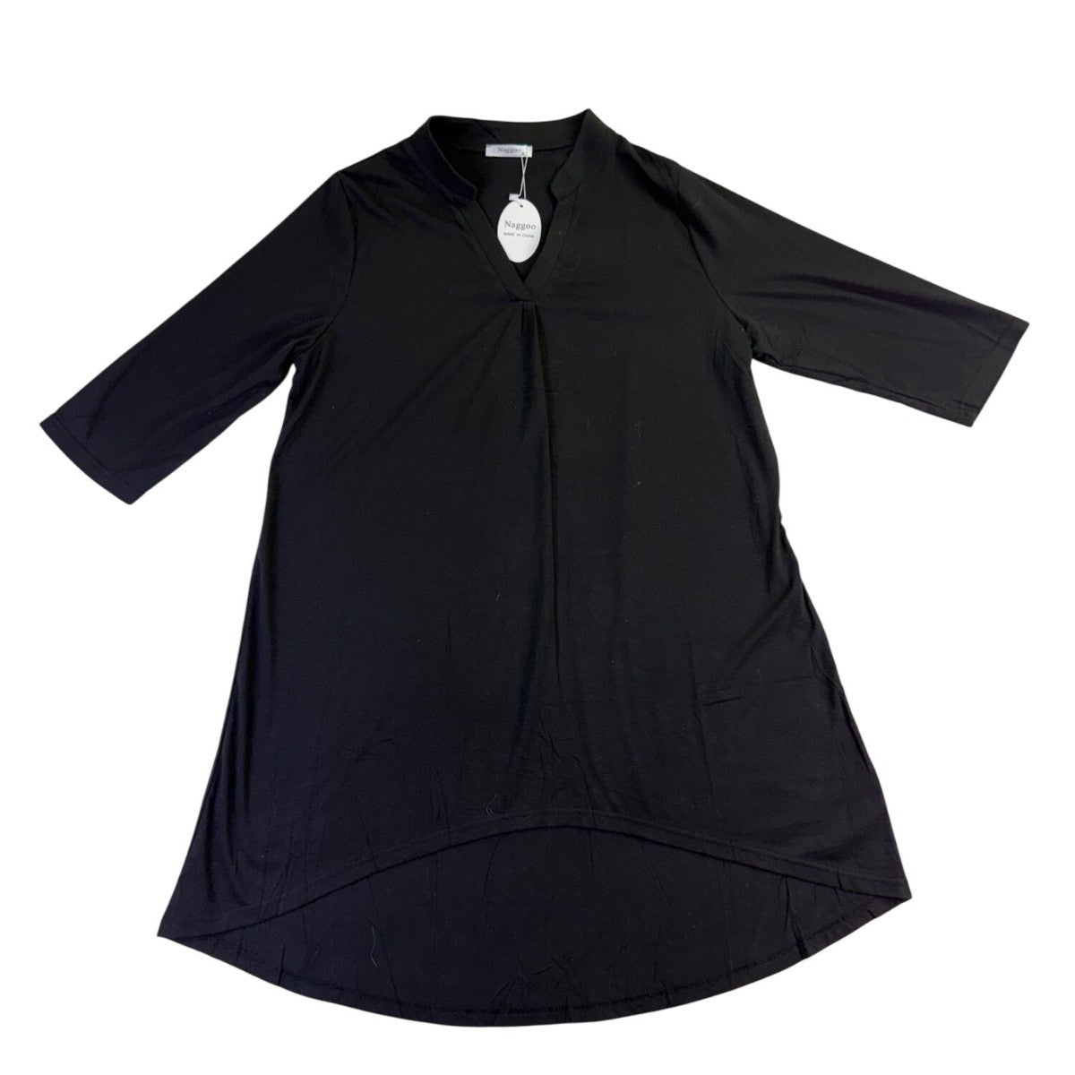 Naggoo Womens Black Stretch Midi Tunic Dress V-Neck Three-Quarter Sleeve Sz XL