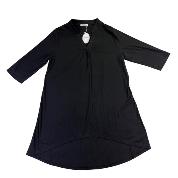 Naggoo Womens Black Stretch Midi Tunic Dress V-Neck Three-Quarter Sleeve Sz XL