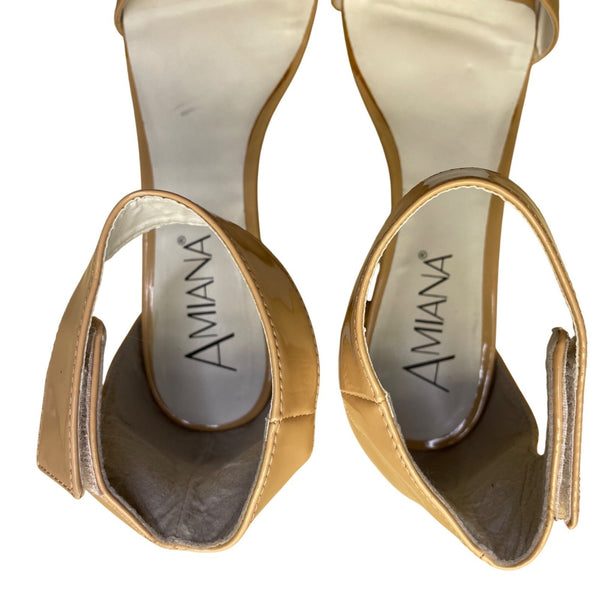 Amiana Women’s Nude Patent Square Toe Adjustable Strap Block Heel Sandals Size 3