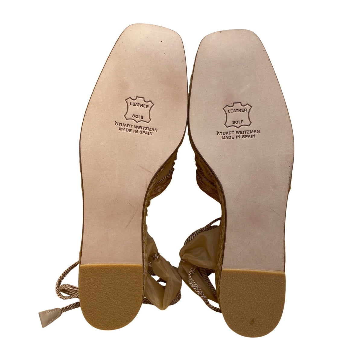 Stuart Weitzman Women’s Brown Embroidered Espadrille Lace-Up Satin Flats Size 7