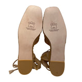 Stuart Weitzman Women’s Brown Embroidered Espadrille Lace-Up Satin Flats Size 7