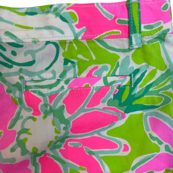 Lilly Pulitzer Girls Floral Cotton Shorts Pink Green Tropical Print Size 14