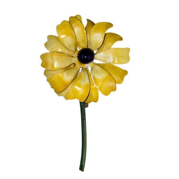 Original By Robert Womens Yellow Enamel Flower Brooch Gold Tone Dark Center