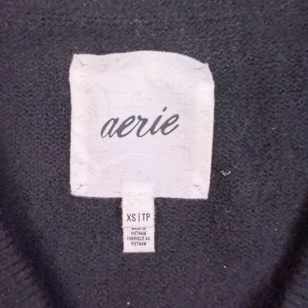 Aerie Women’s Black Recycled V-Neck Sweater Classic Fit Sz XS