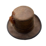 Head N Home Hats Brown Distressed Leather Steampunk Top W/ Feather Stoker Size S