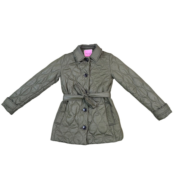 Kate Spade Girls Green Quilted Button-Up Coat With Belt Size Size XS