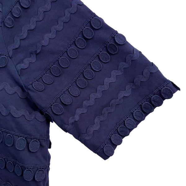Chicos Womens Navy Cotton Blend Decorative Textured Top Size 1 USA M