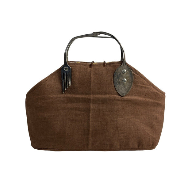 Handcrafted Women's Brown Silverware Crafty Art Handle Handbag Sz M