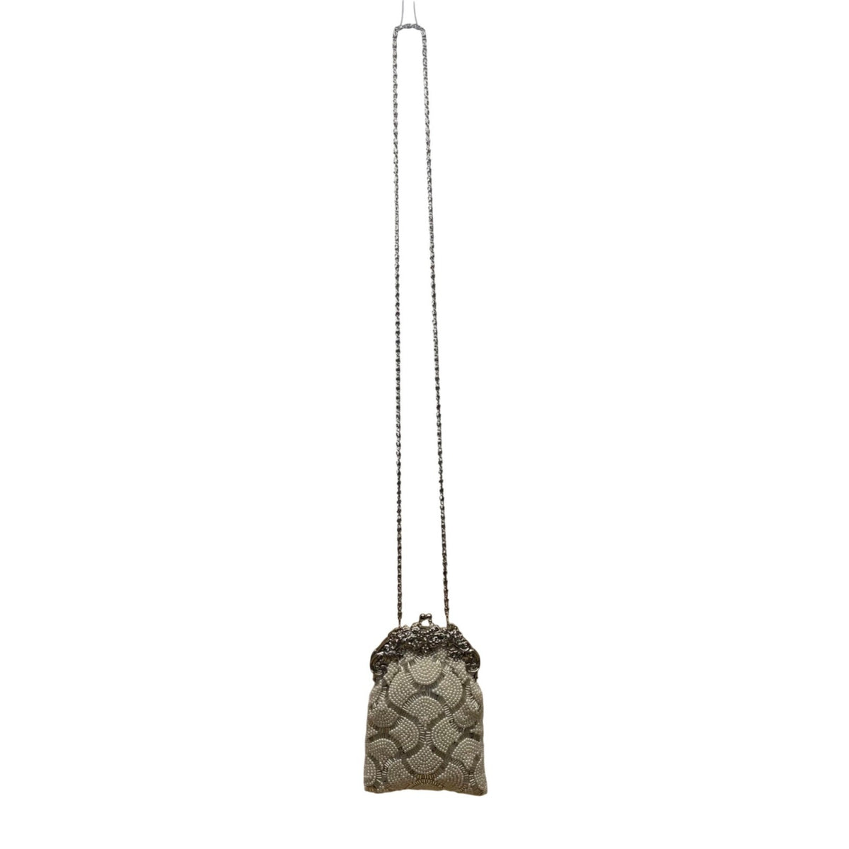 Special Occasions Women’s White Beaded Vintage-Style Chain Strap Evening Bag