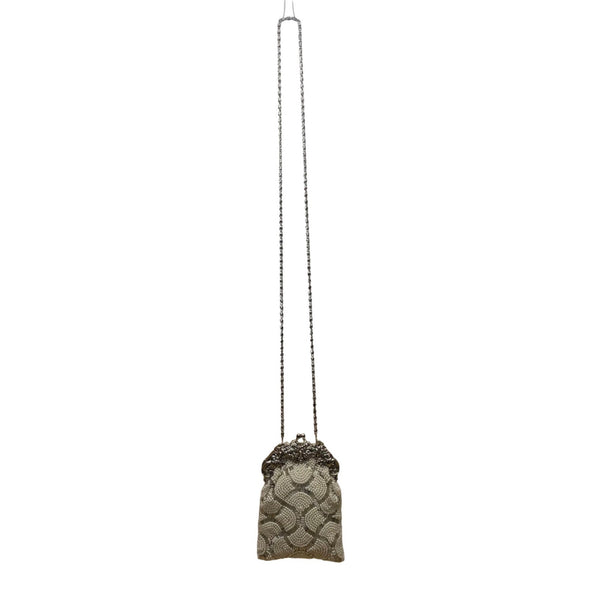 Special Occasions Women’s White Beaded Vintage-Style Chain Strap Evening Bag
