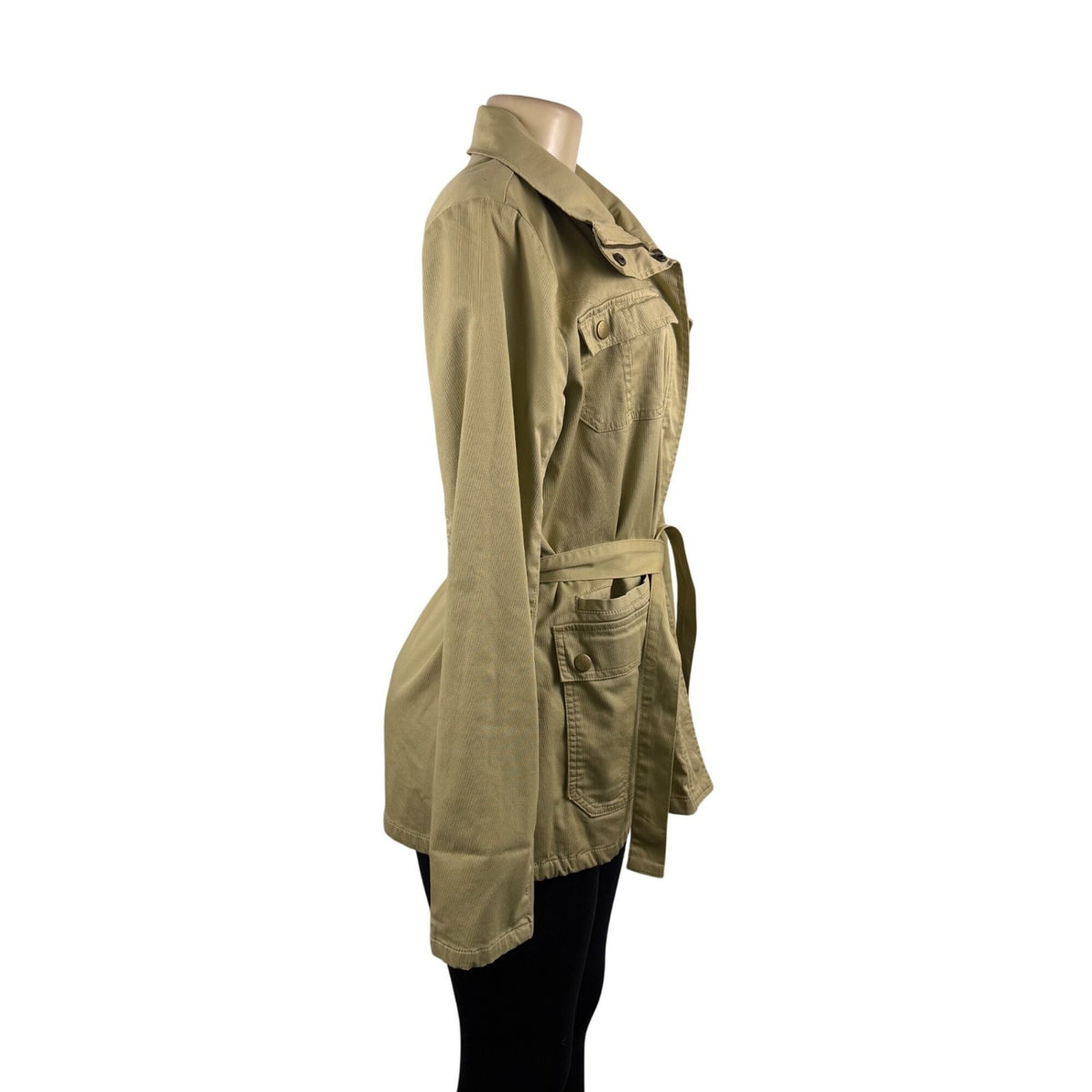 Volcom Women Khaki Cotton/Elastane Jacket Belted Military Style Size L