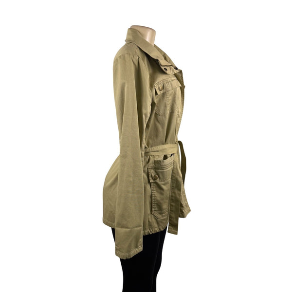 Volcom Women Khaki Cotton/Elastane Jacket Belted Military Style Size L