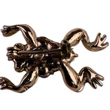Gold Tone Womens Frog Brooch White Faux Pearl & Green Gem Rhinestone Accents
