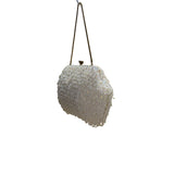Vintage ADG Women’s White Fringe Beaded Satin Metallic Strap Clutch Bag