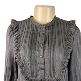 Marc By Marc Jacobs Womens Gray 100% Silk Ruffled Striped Blouse Size 8