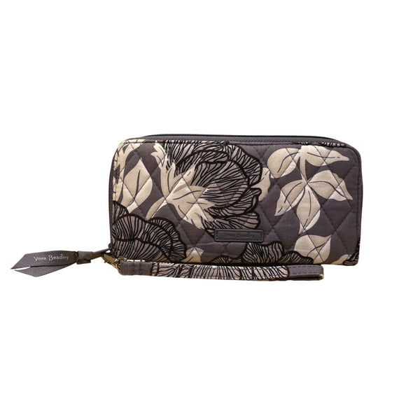 Vera Bradley Women’s Gray Floral Cotton RFID Quilted Zip Around Wristlet Wallet