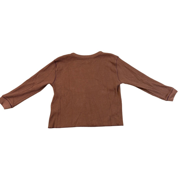 Madewell Womens Brown Cotton Blend Textured Knit Waffle Long Sleeve Top Size L