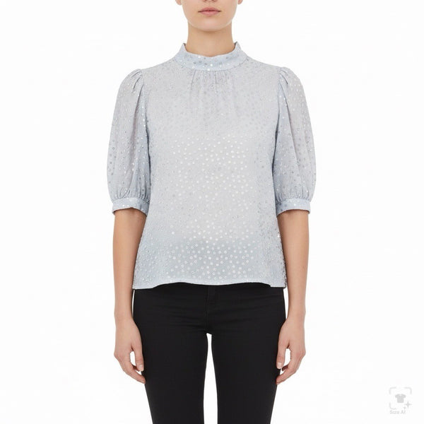 Ted Baker Womens Light Blue & Black Polka Dot Blouse Elegant Style Size 2