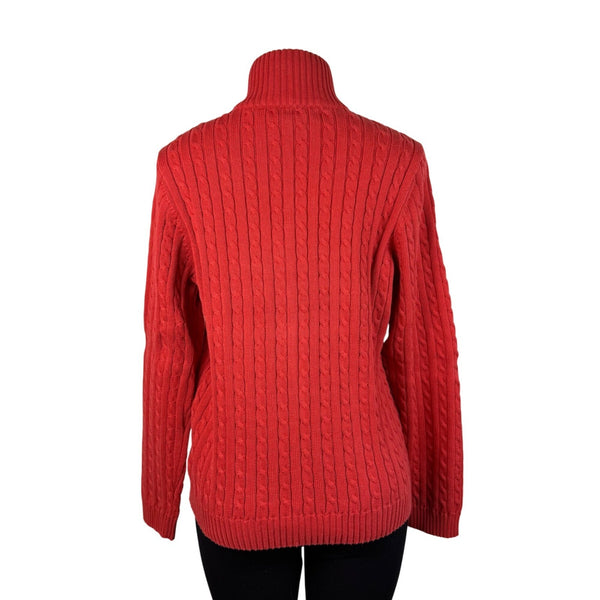 Lauren Ralph Lauren Womens Red Cable Knit Full Zip Sweater With Pockets