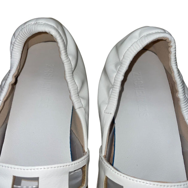Zrshenmids Women’s White Leather Cut-Out Slip-On Square Toe Loafers Size 38