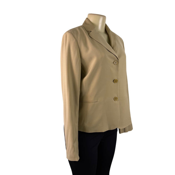 Talbots Womens Beige Wool Blend Grace Fit Blazer Jacket Button-Front Size 8