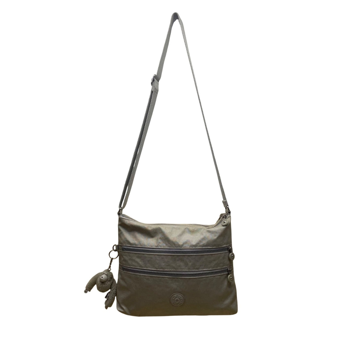 Kipling Women’s Silver Metallic Zippered Pockets Adjustable Strap Crossbody Bag