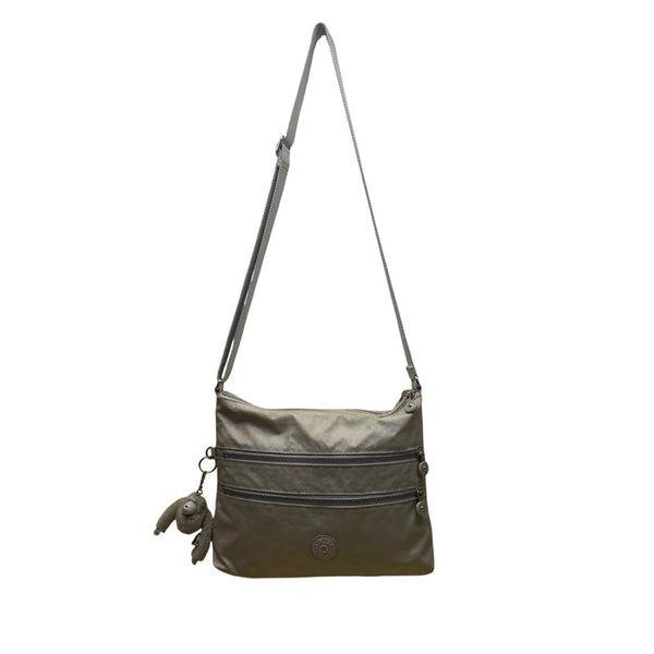 Kipling Women’s Silver Metallic Zippered Pockets Adjustable Strap Crossbody Bag