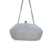 Handmade Women’s White Beaded & Sequin Evening Clutch Bag With Chain Strap
