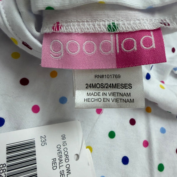 Goodlad Toddlers Burgundy & White Overalls & Polka Dot Shirt Set Sz 24mos - New