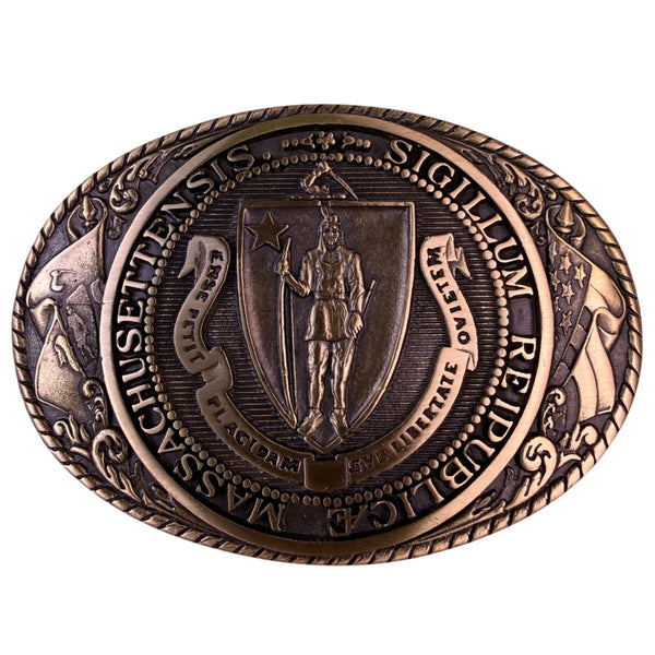 Tony Lama Mens Brass Great Seal Of Massachusetts Belt Buckle Solid & Collectible