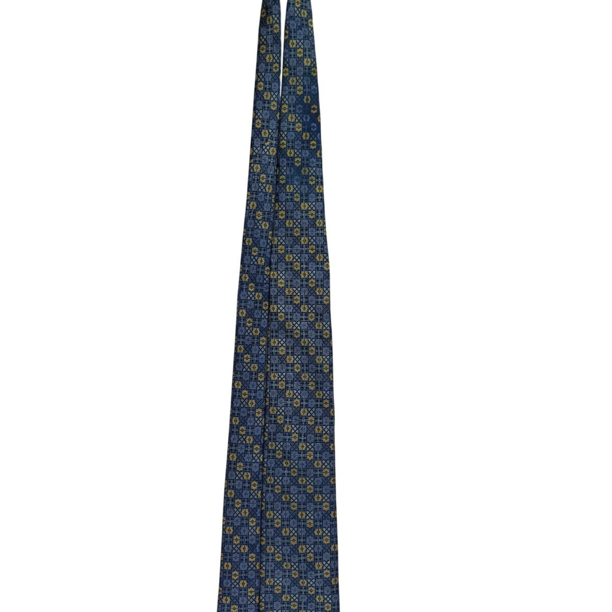 Brioni Mens Blue Yellow Silk Geometric Tie Handmade In Italy Elegant Design