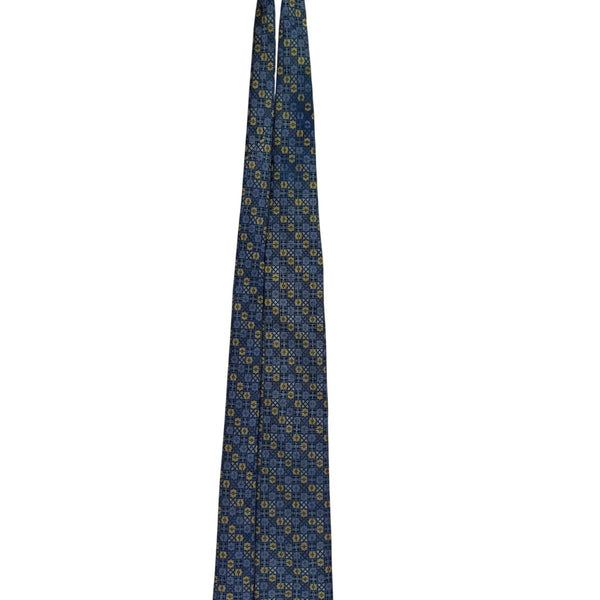 Brioni Mens Blue Yellow Silk Geometric Tie Handmade In Italy Elegant Design