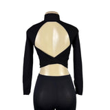 Lululemon Women Black Nylon Blend Ribbed Long Sleeve Open Back Cropped Top Sz M