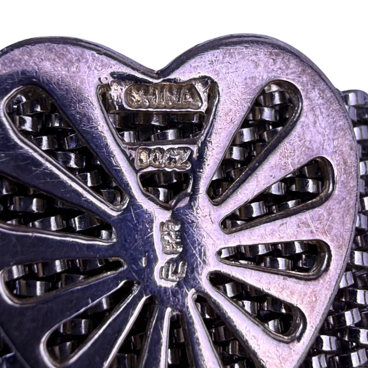 Stainless Steel Women Silver Tone Heart Bracelet With Sterling Silver Accents