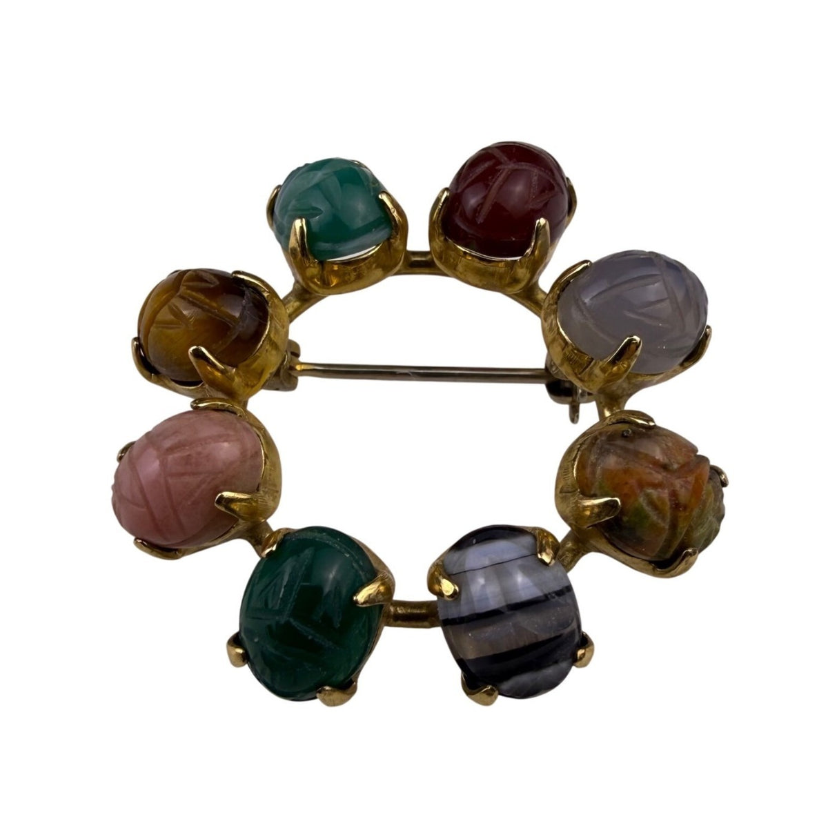 Ronci Women’s Multi-Color 12K Gold-Filled Brooch Round Pin With Scarab Gemstones