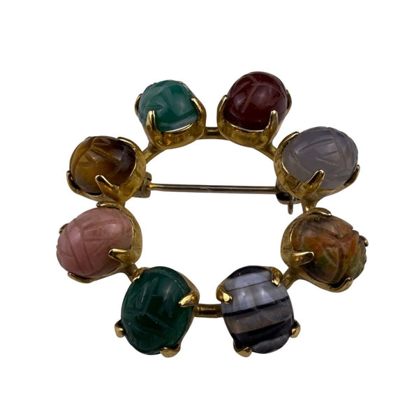 Ronci Women’s Multi-Color 12K Gold-Filled Brooch Round Pin With Scarab Gemstones