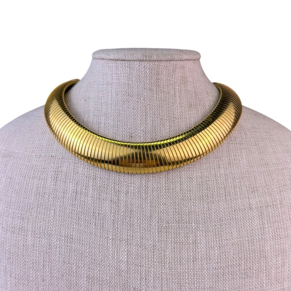 Vintage Gold Tone Flexible Omega Collar Necklace With Fold-Over Clasp