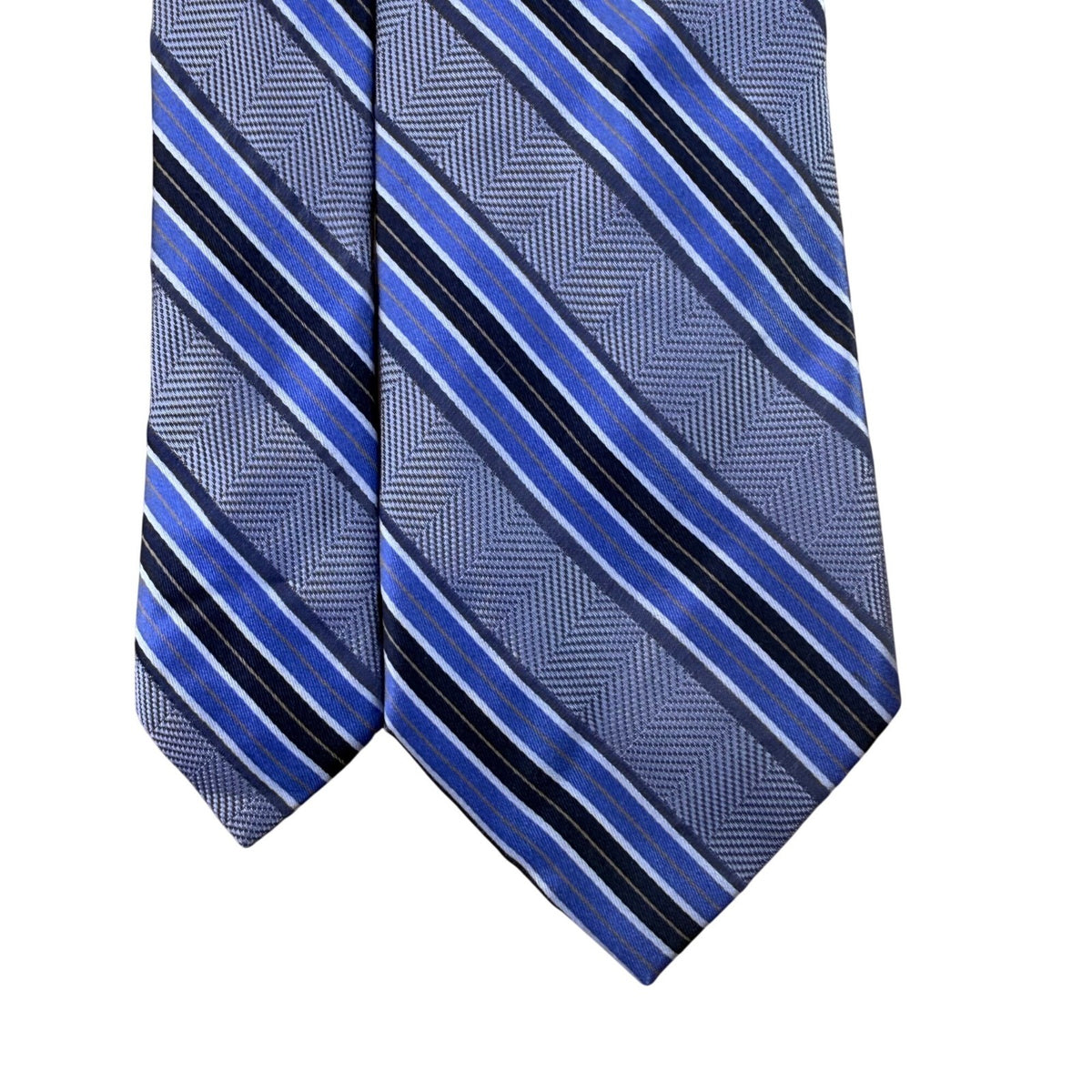 Ike Behar Mens Blue & Gray Striped Pattern Tie 57 Inches Long Classic Design