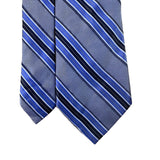 Ike Behar Mens Blue & Gray Striped Pattern Tie 57 Inches Long Classic Design