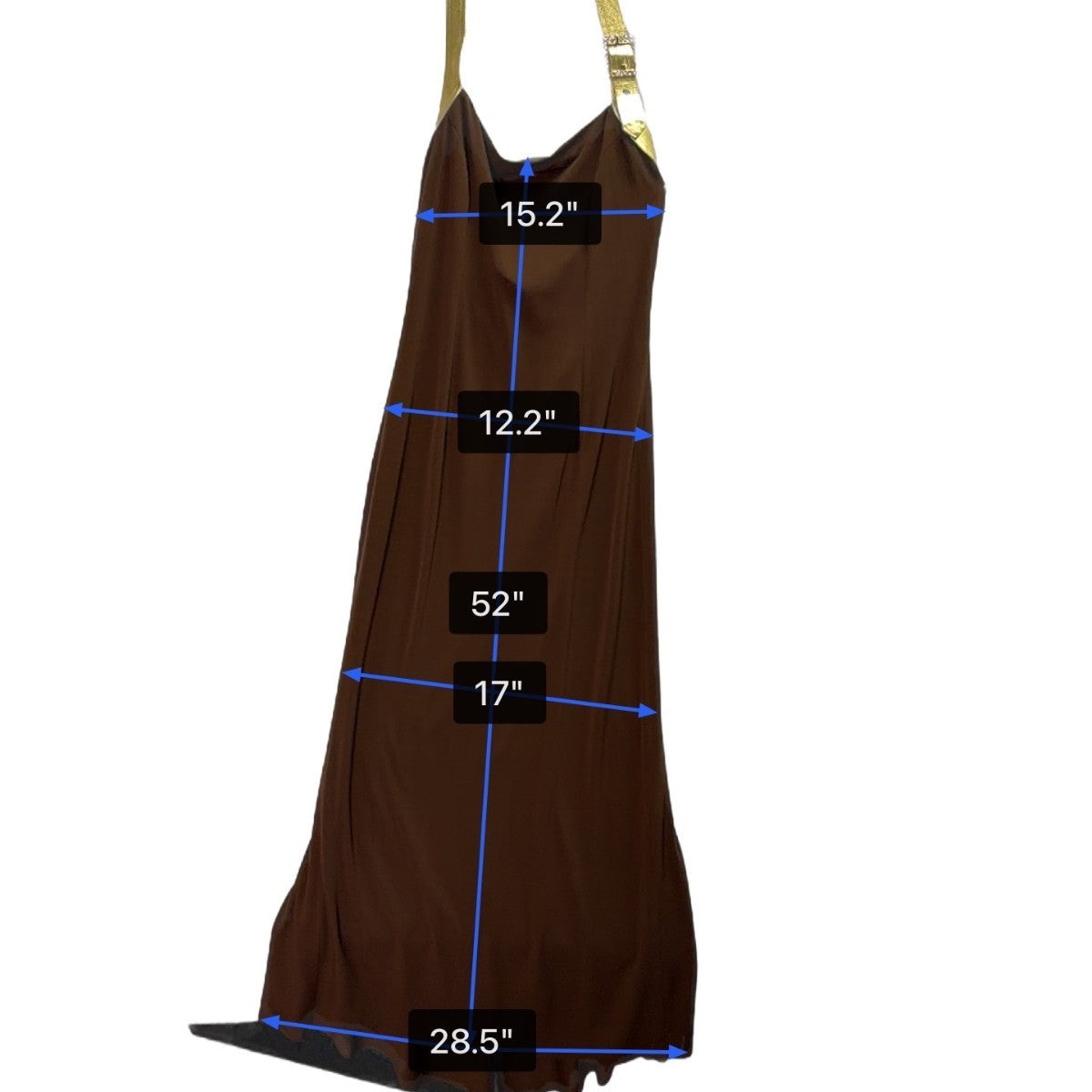 Cache Womens Brown Halter Maxi Gown With Metallic Gold Straps Sz 4
