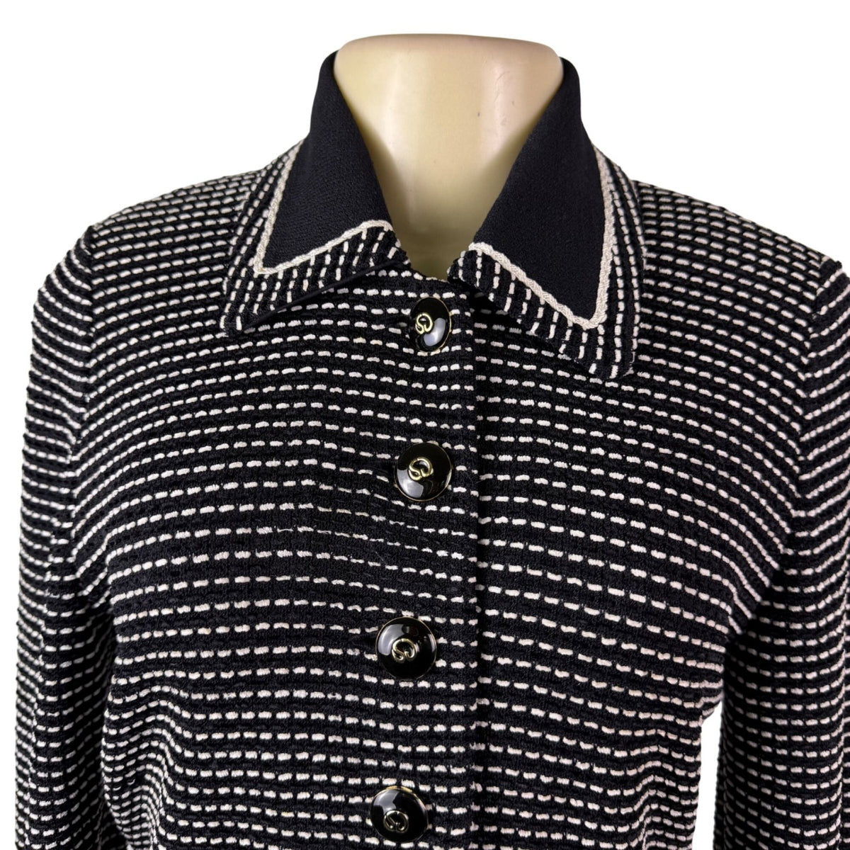 St. John Womens Black Knit Jacket & Skirt Set White Dotted Pattern Size  4 & 6