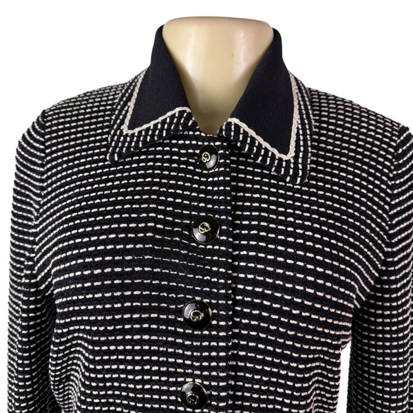 St. John Womens Black Knit Jacket & Skirt Set White Dotted Pattern Size  4 & 6