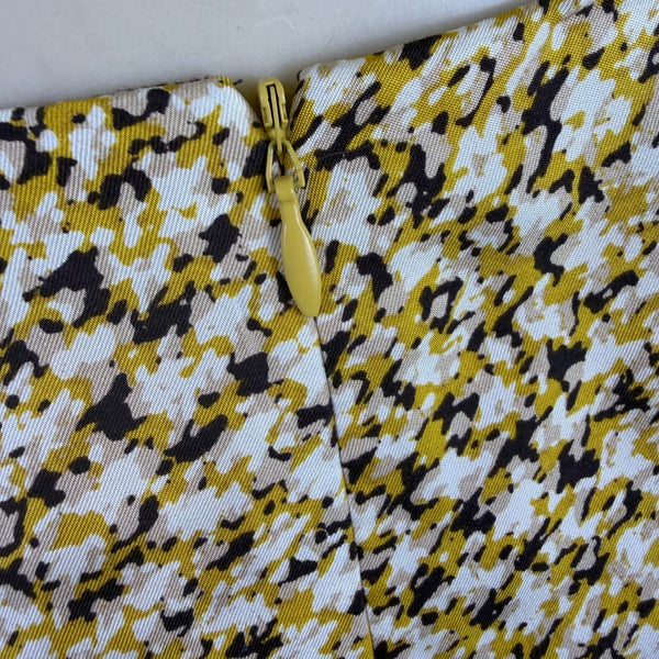 Banana Republic Womens Yellow Brown Silk Pleated Midi Skirt Abstract Print Sz 4