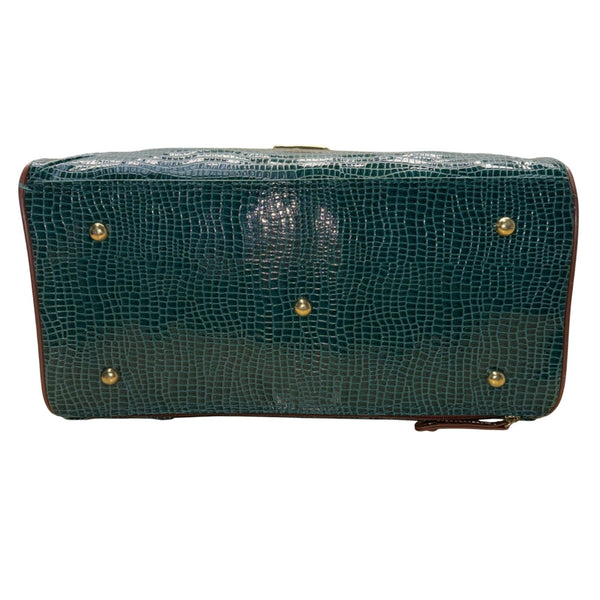 Samantha Brown Women’s Teal & Brown Croc Embossed Lining Dual Handles Travel Bag