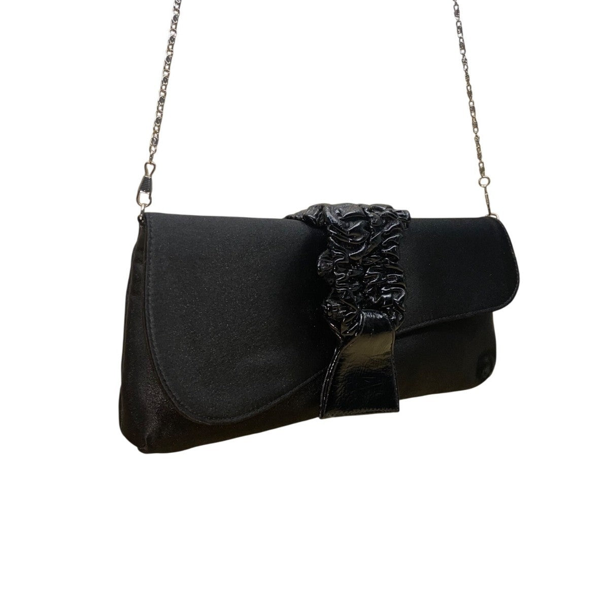Lulu Townsend Women’s Black Satin With Ruched Detail Chain Strap Clutch Bag